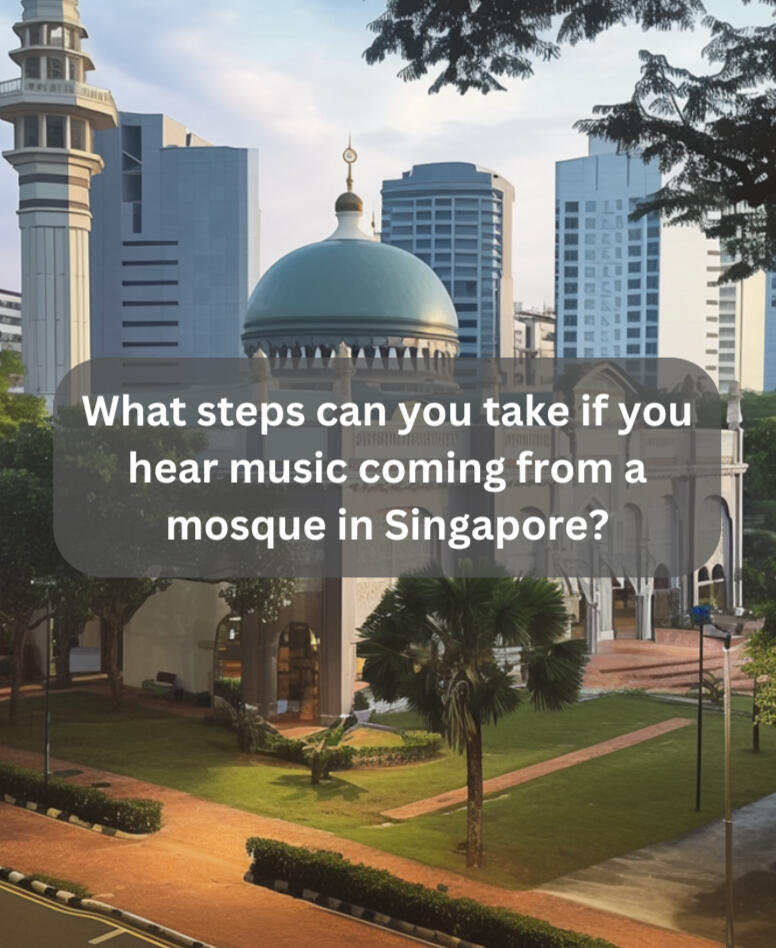 Mosque in Singapore with HDB flats nearby in the background.